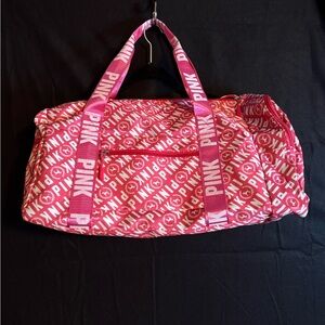 PINK Victoria's Secret Pink and White Travel Bag with Durable Design